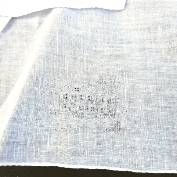 Vintage Micro Embroidery White Linen Hankie Napkin Set Set of 8 - Picture 8 of 12